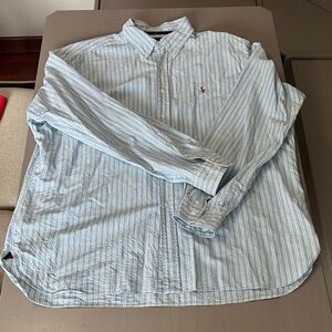 Polo by Ralph Lauren Blue, White & Pale Green Striped Button-Down Shirt